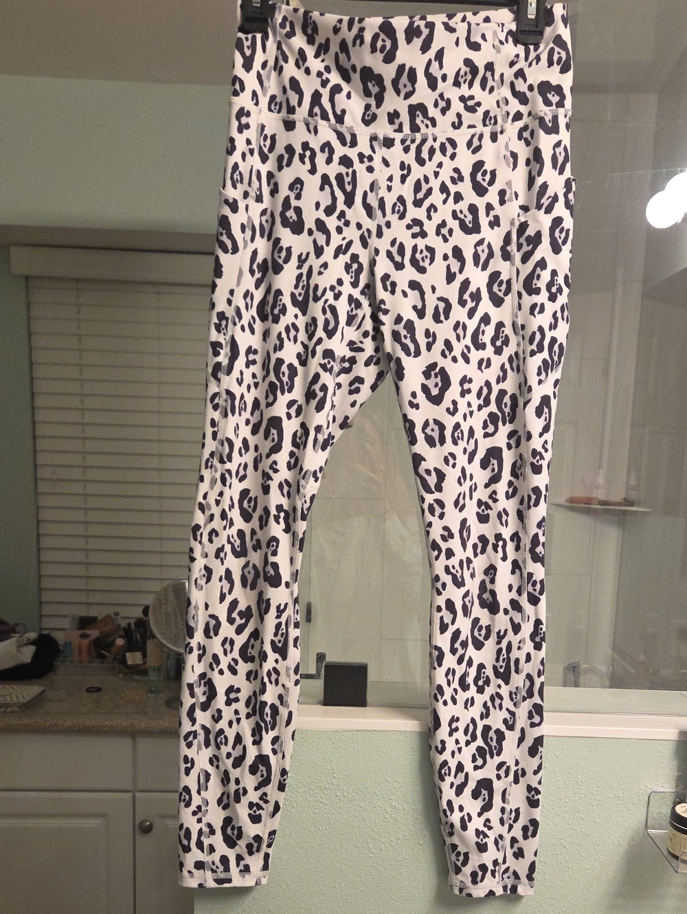 Fabletics PureLuxe White Leggings with Black Leopard Print